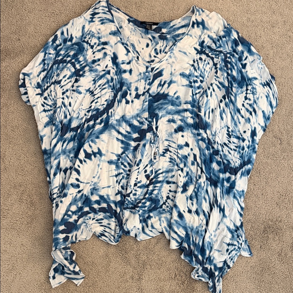 Forever 21 blue and white tie-dye mesh swimsuit cover-up dress